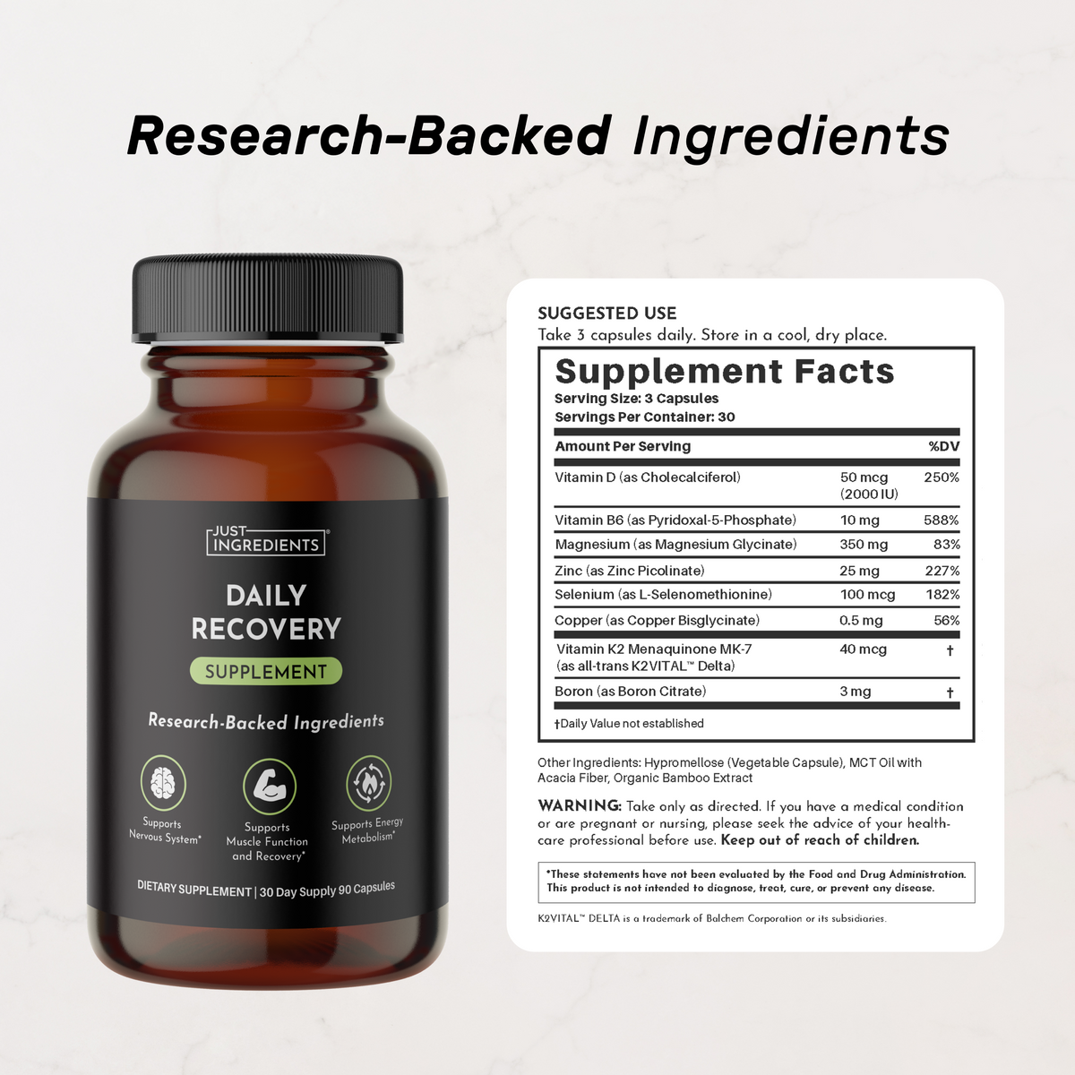 Daily Recovery Supplement - Nutrition Panel
