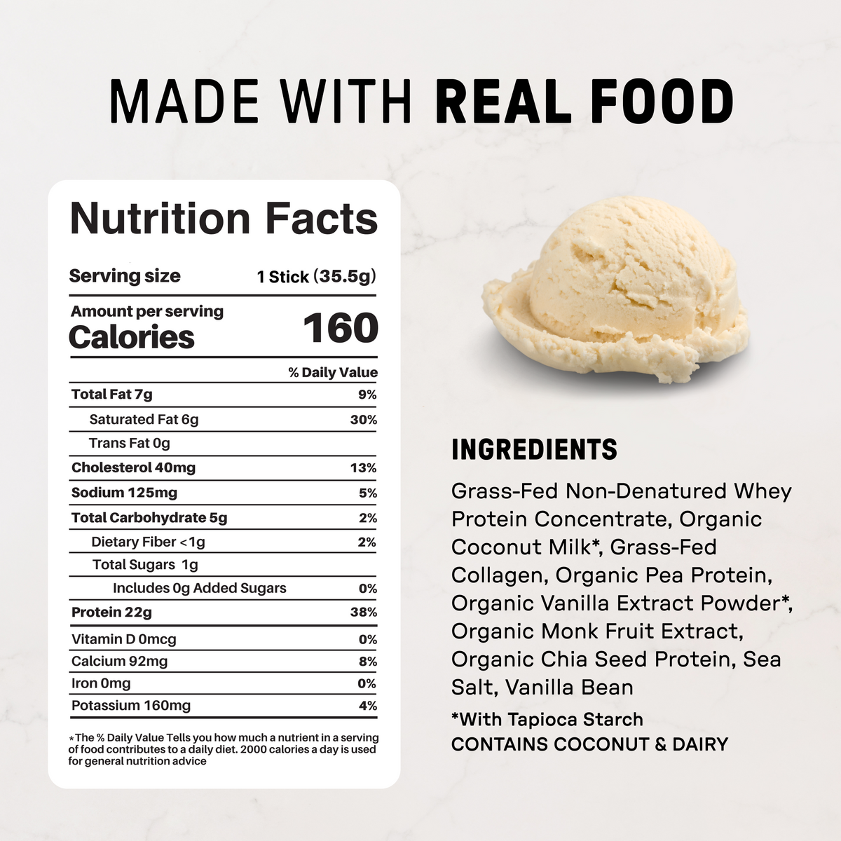 French Vanilla Protein Powder - Individual Stick - Nutrition Panel