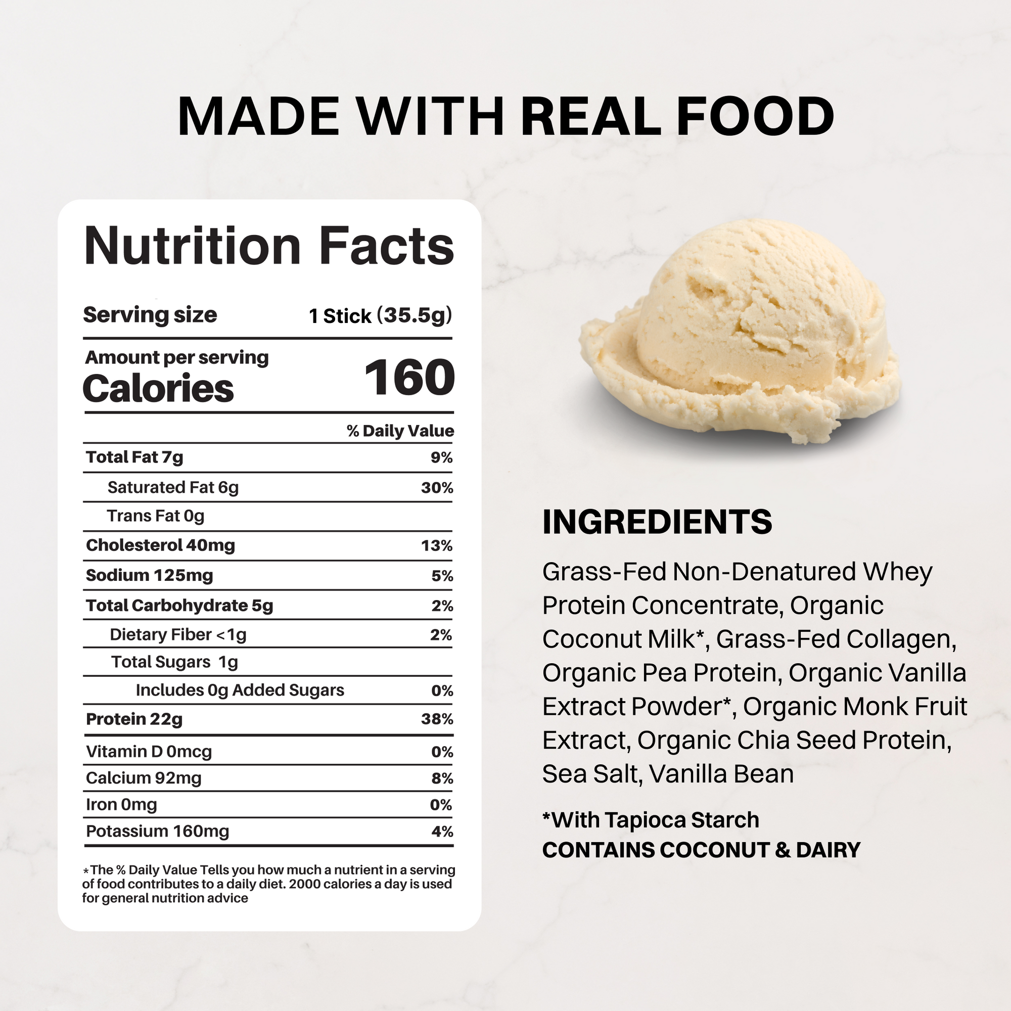 French Vanilla Protein Powder Stick - Nutrition Panel