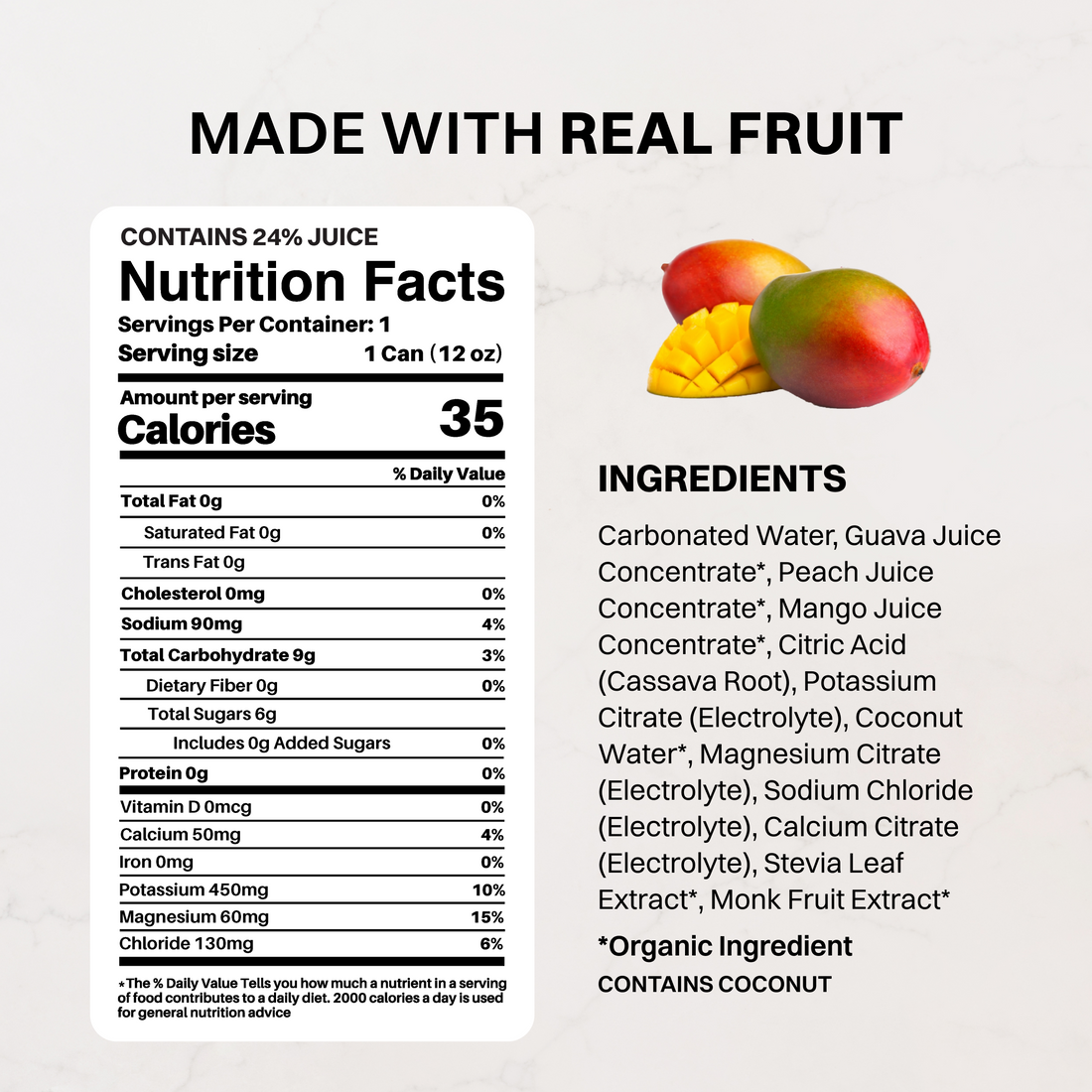 Guava Mango Sparkling Electrolytes (12 Pack) - Nutrition Panel