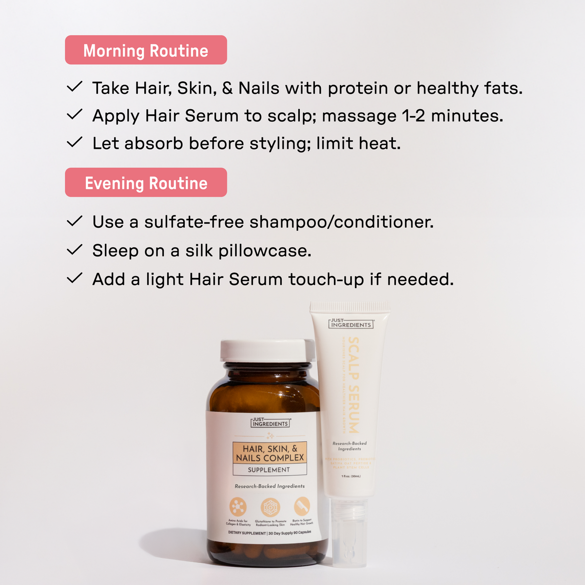 Hair, Skin, and Nails + Scalp Serum Bundle - Instructions