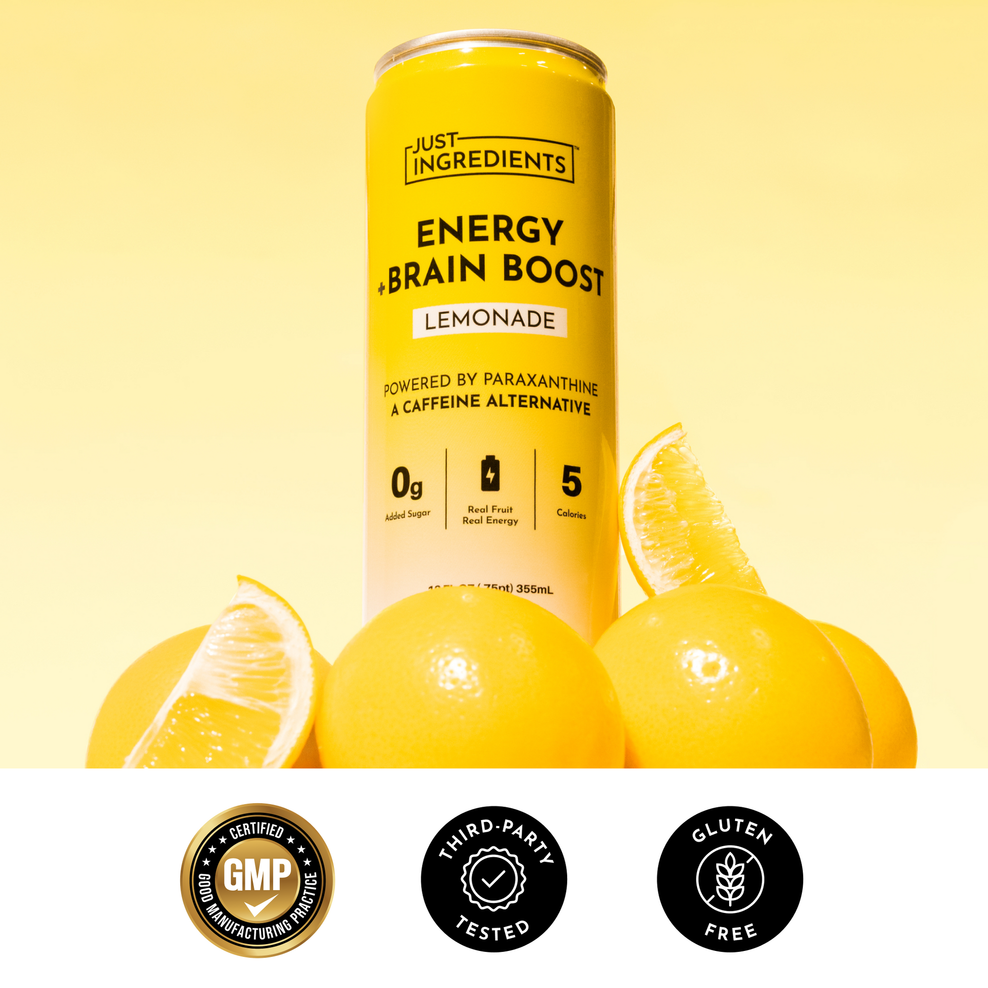 Checklist graphic listing benefits: no added sugar, caffeine alternative (paraxanthine), fewer spikes and crashes.