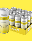 Lemonade Sparkling Electrolytes 12-can pack and single can front label on white background.