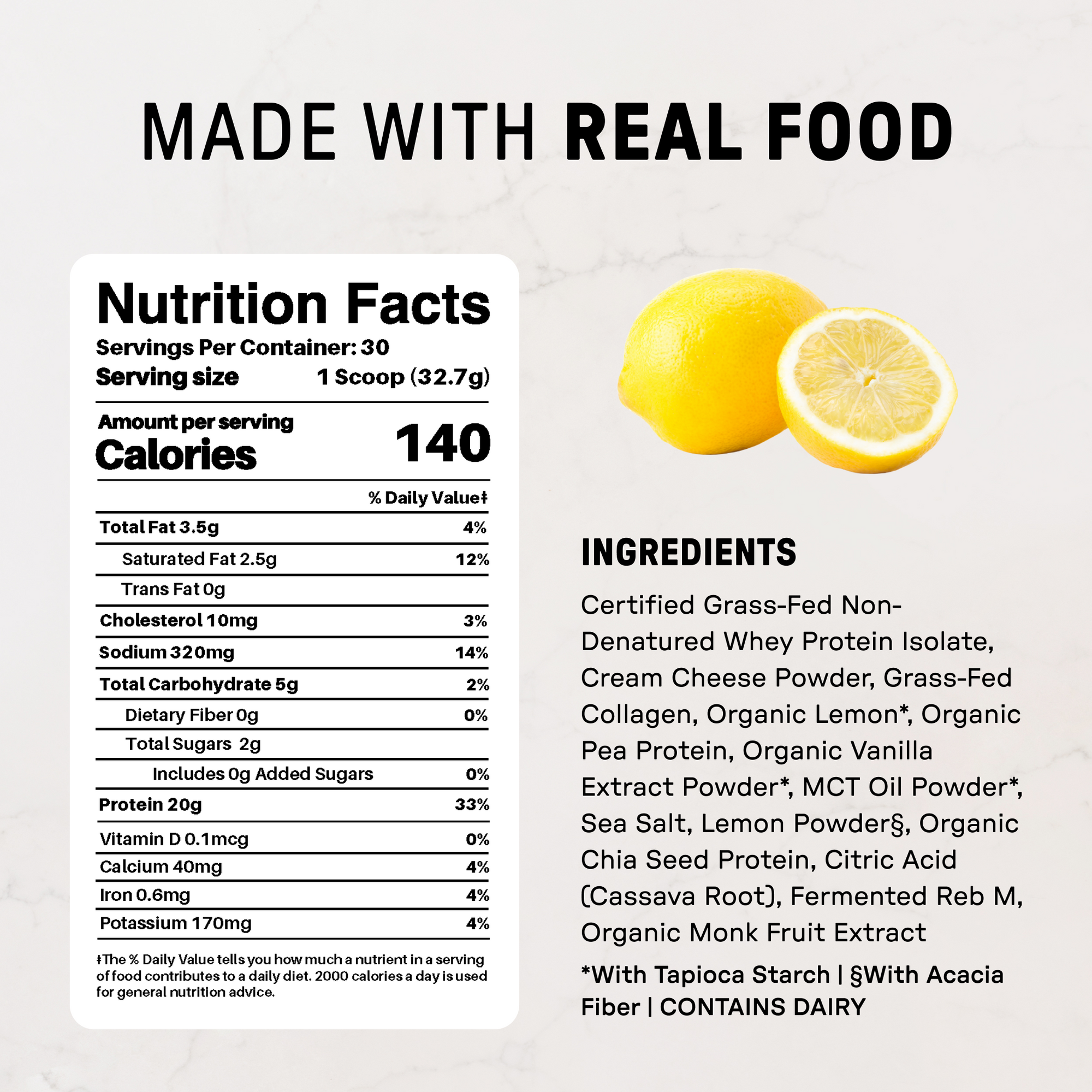 Lemon Birthday Cake Protein Powder - Nutrition Panel