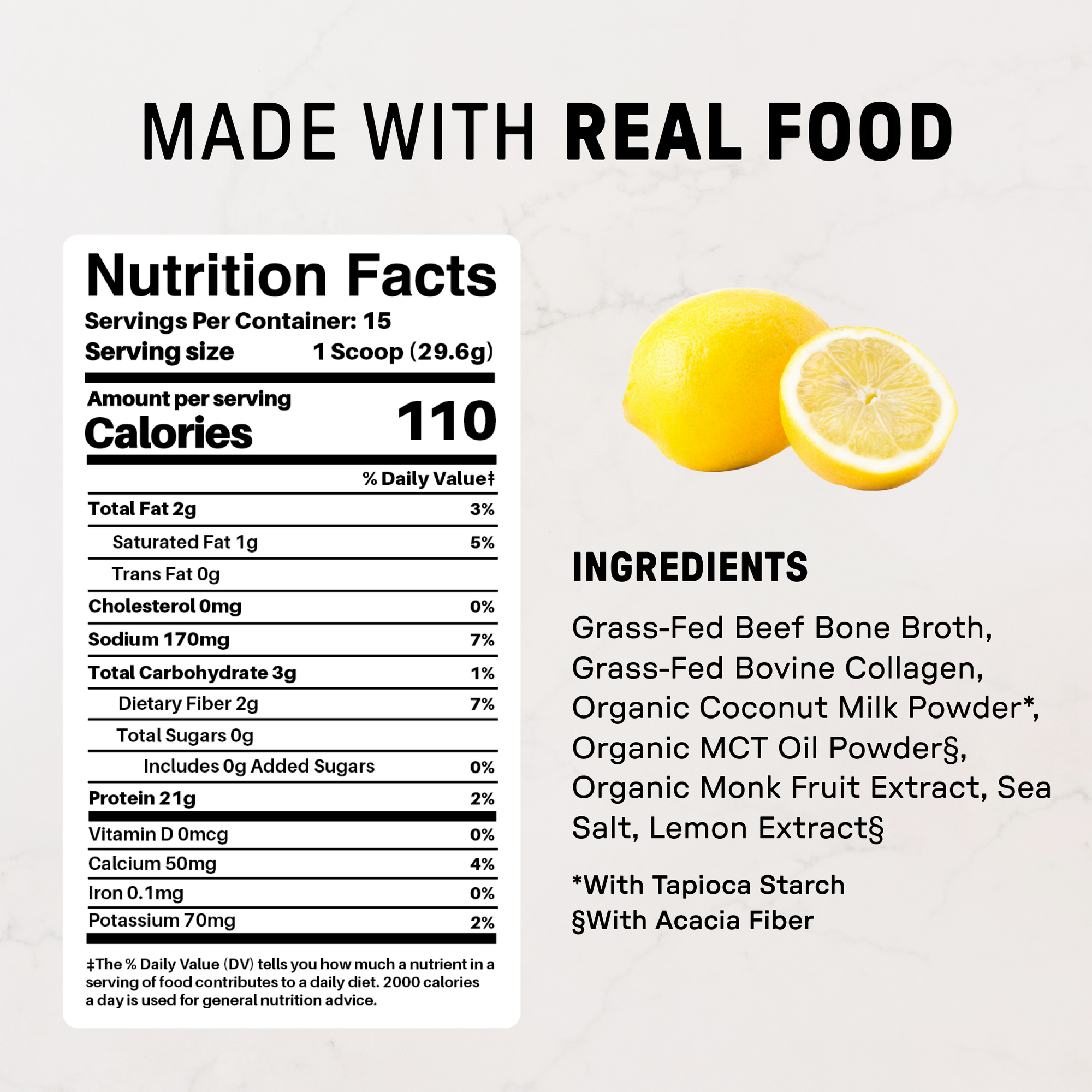 Lemon Cream Bone Broth Protein Powder - Nutrition Panel