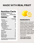 Checklist graphic showing benefits of Lemonade Electrolytes Stick with fruit illustrations