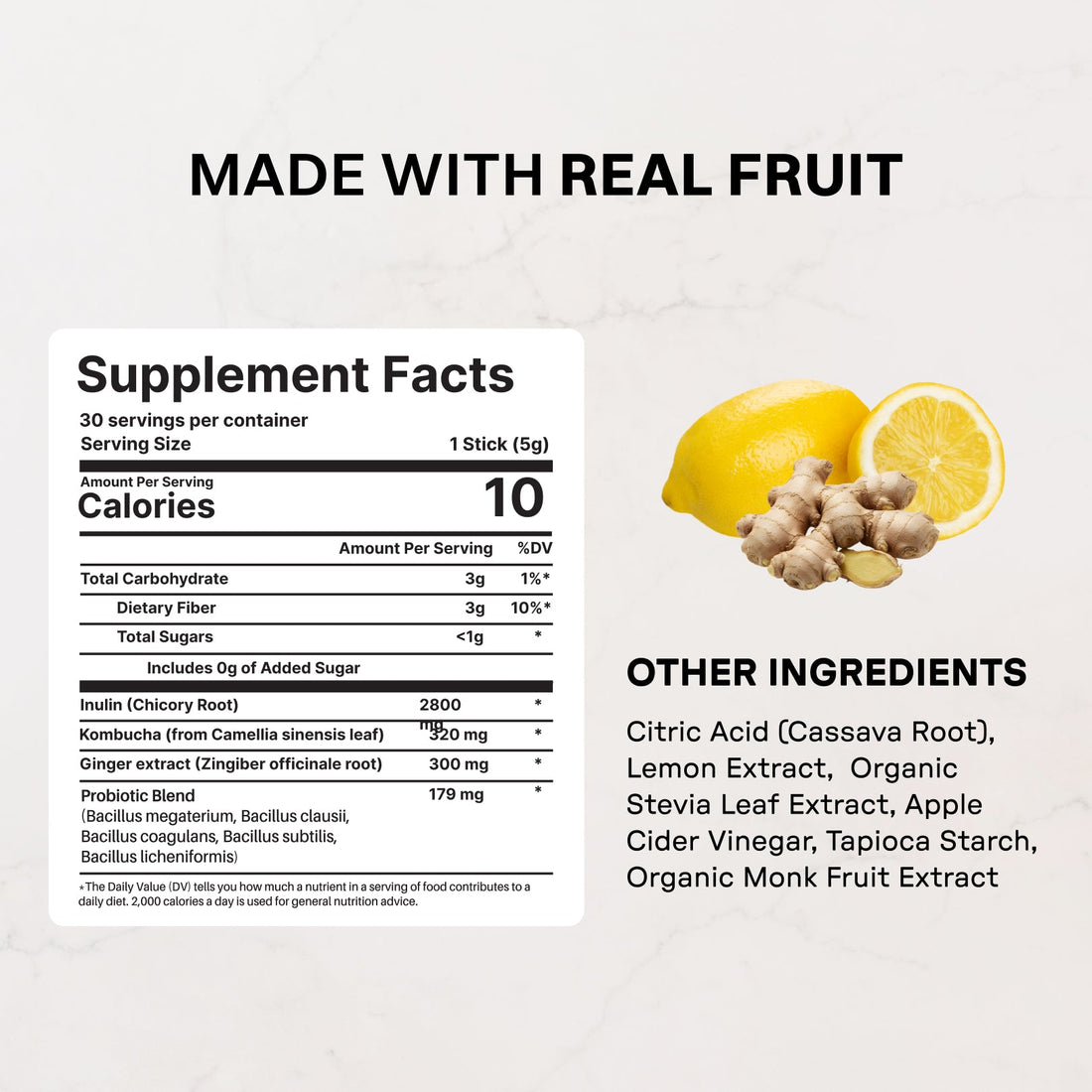 Lemon Ginger 3-In-1 Probiotic Complex - Nutrition Panel