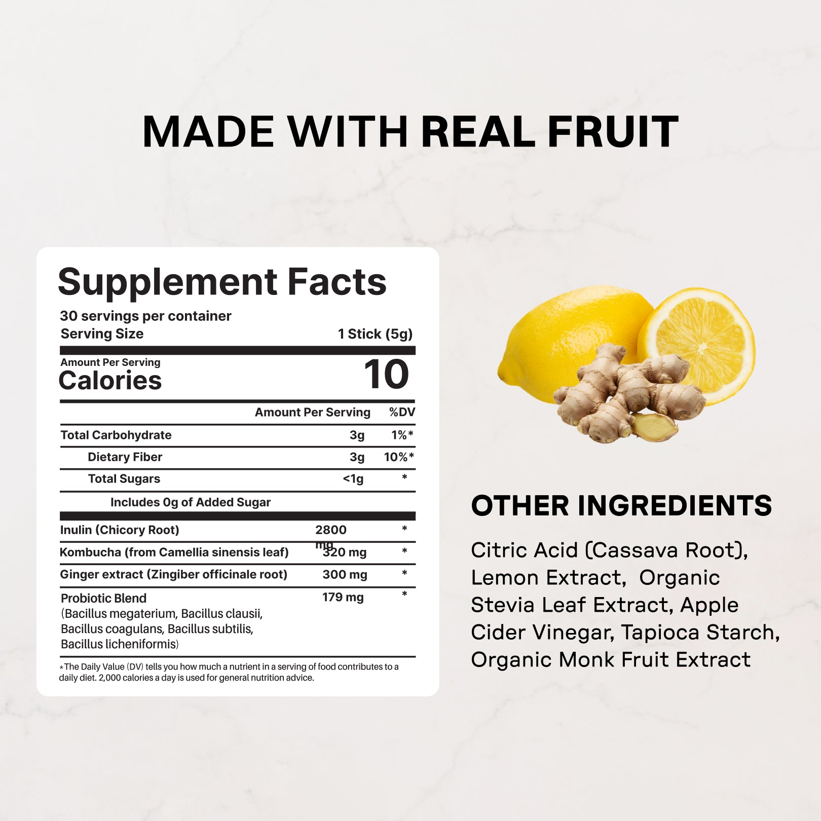 Lemon Ginger 3-In-1 Probiotic Complex - Nutrition Panel