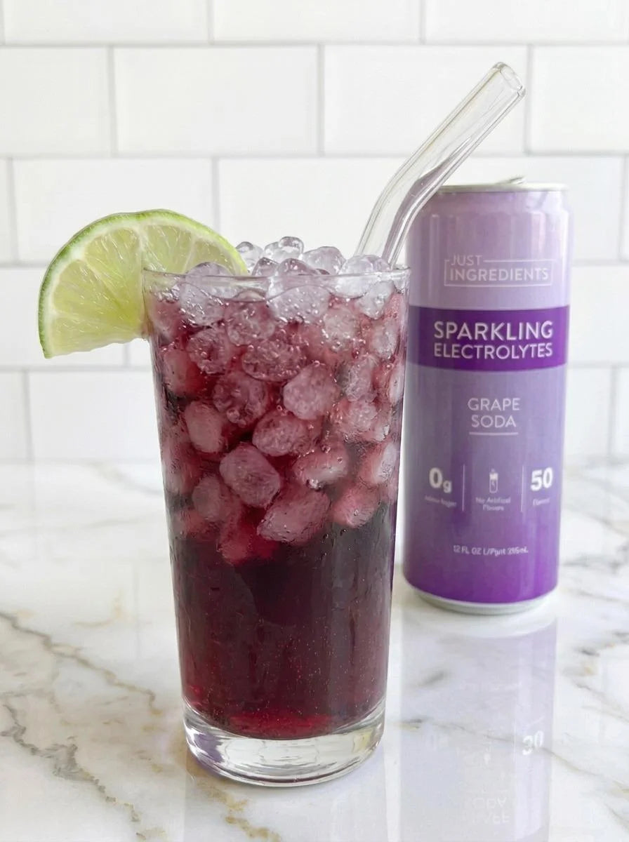 Lime Ricky Spritz made with Just Ingredients Grape Soda Sparkling Electrolytes