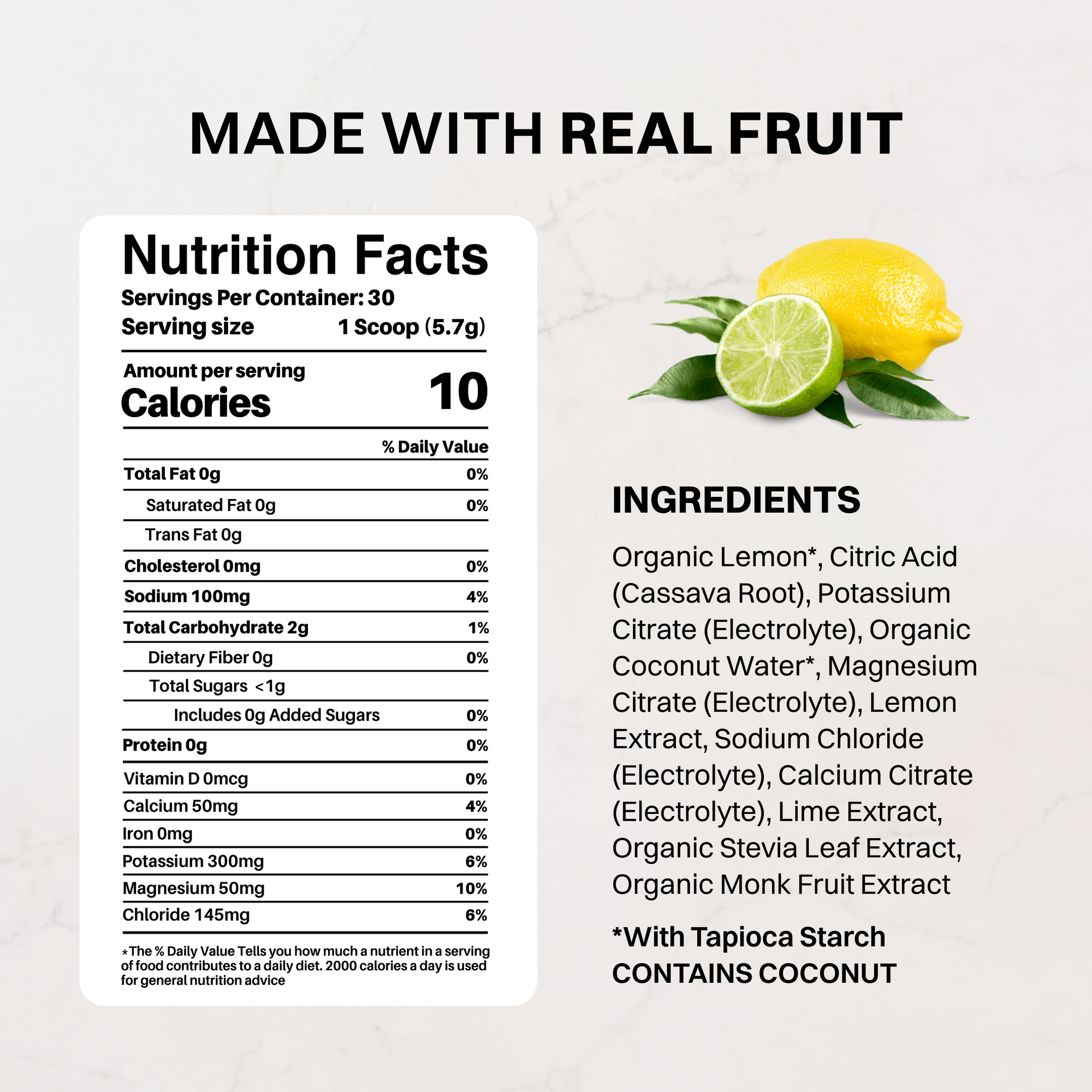 Lemon Lime Electrolytes nutrition panel