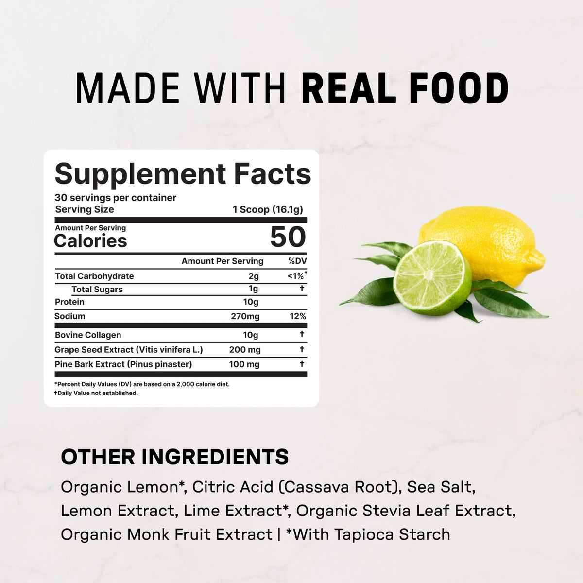 Lemon Lime Collagen Peptides - Nutrition Panel