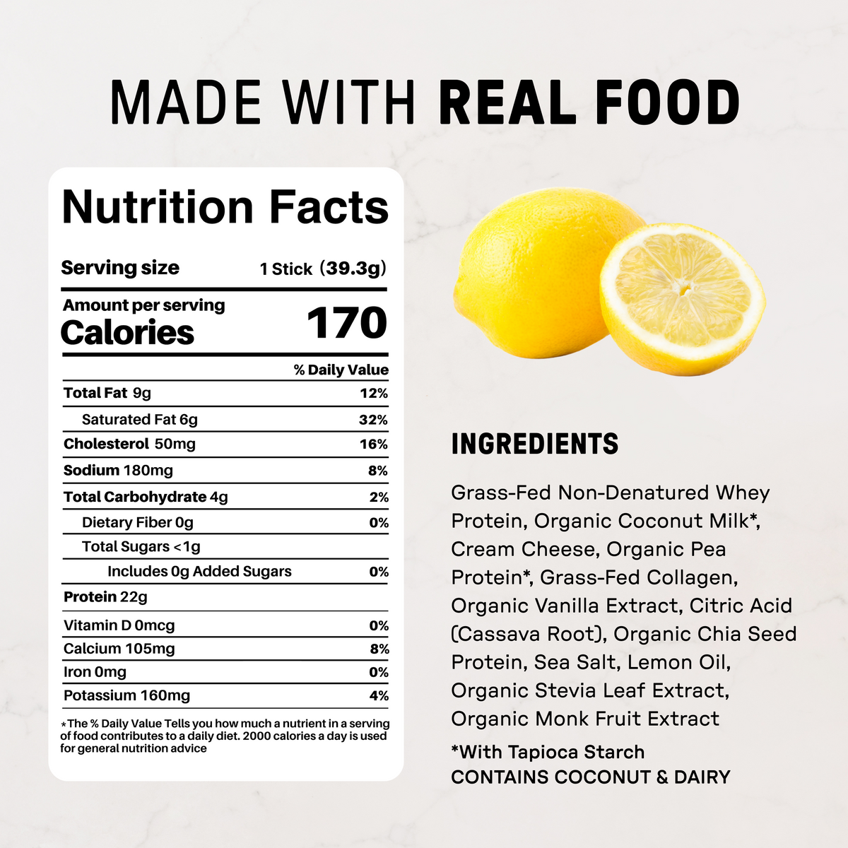 Lemon Swish Protein Powder - Individual Stick - Nutrition Panel