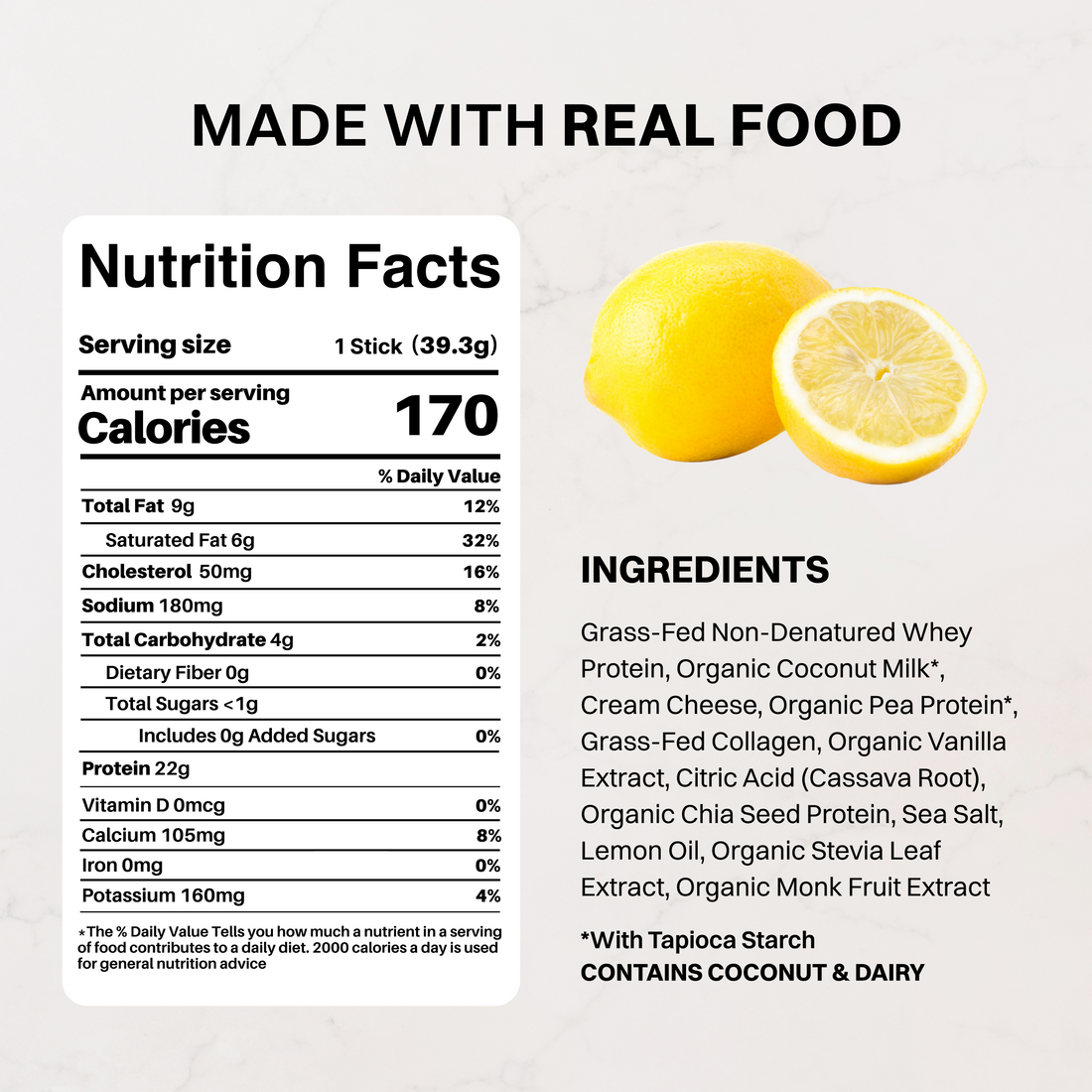 Comparison chart showing ingredient standards with checkmarks for higher-quality standards and crosses for common standards.