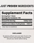 Organic Lion's Mane Powder - 100g - Nutrition Panel