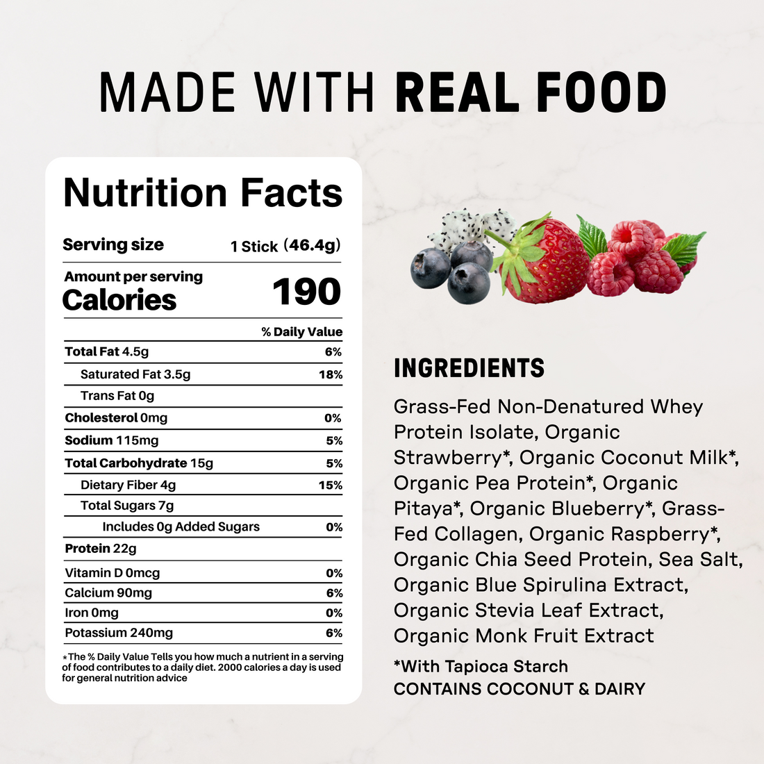 Mountain Berry Protein Powder - Individual Stick - Nutrition Panel