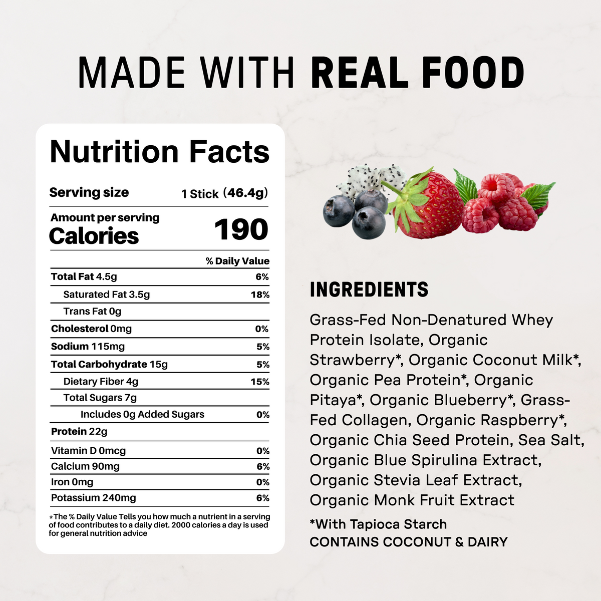 Mountain Berry Protein Powder - Individual Stick - Nutrition Panel