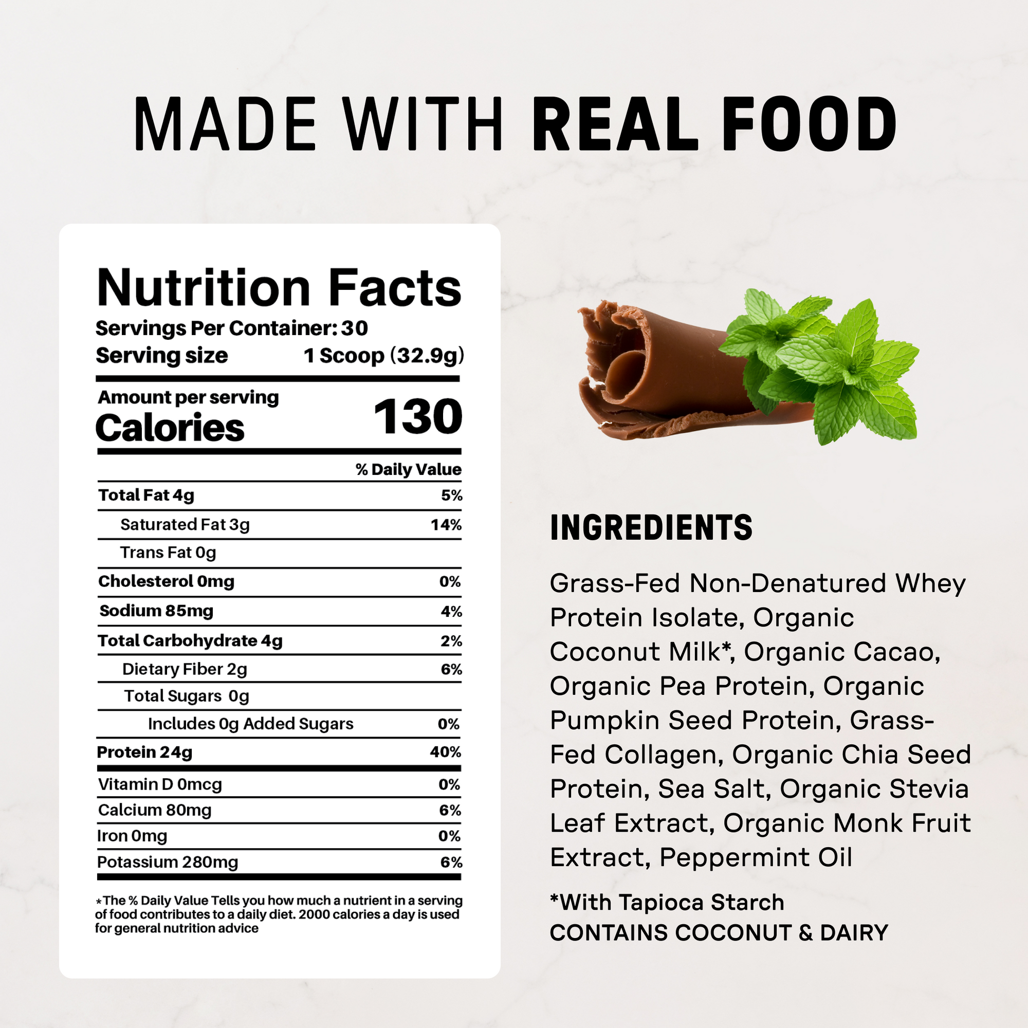 Mint Chocolate Protein Powder - Nutrition Panel