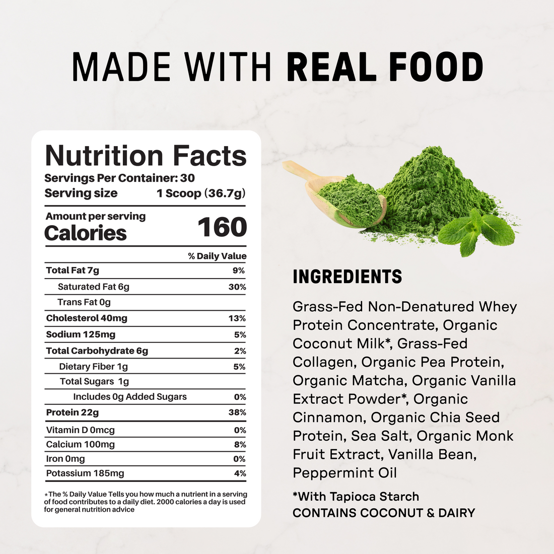 Matcha Mint Protein Powder - Nutrition Panel