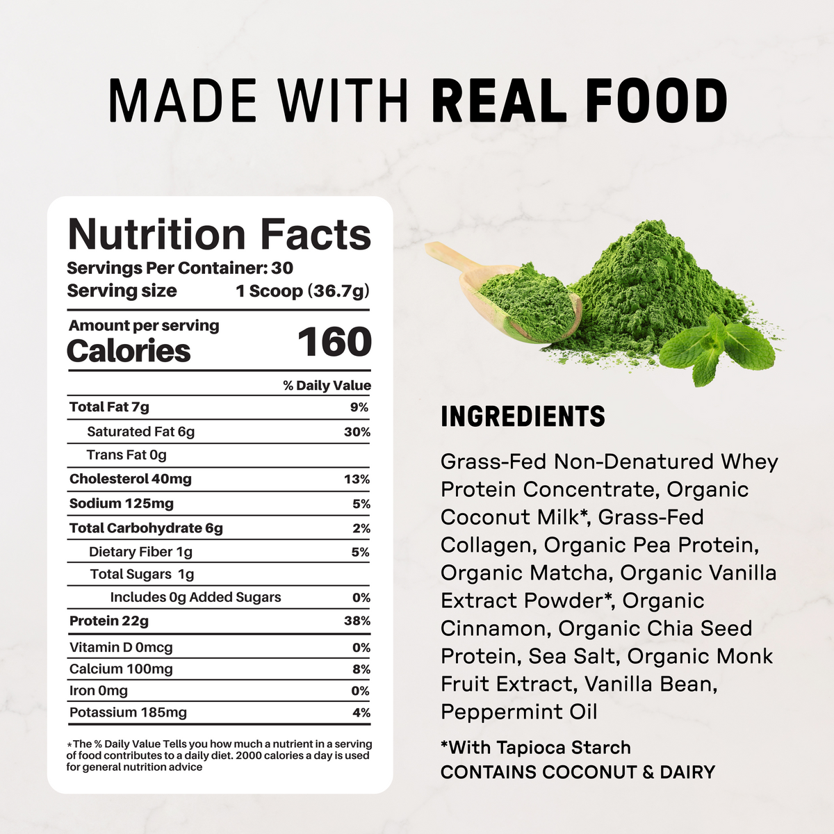 Matcha Mint Protein Powder - Nutrition Panel