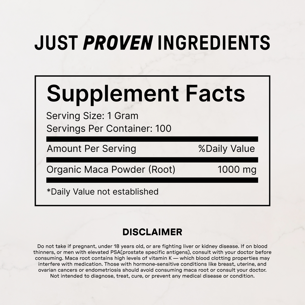 Organic Maca Root Powder - Nutrition Panel