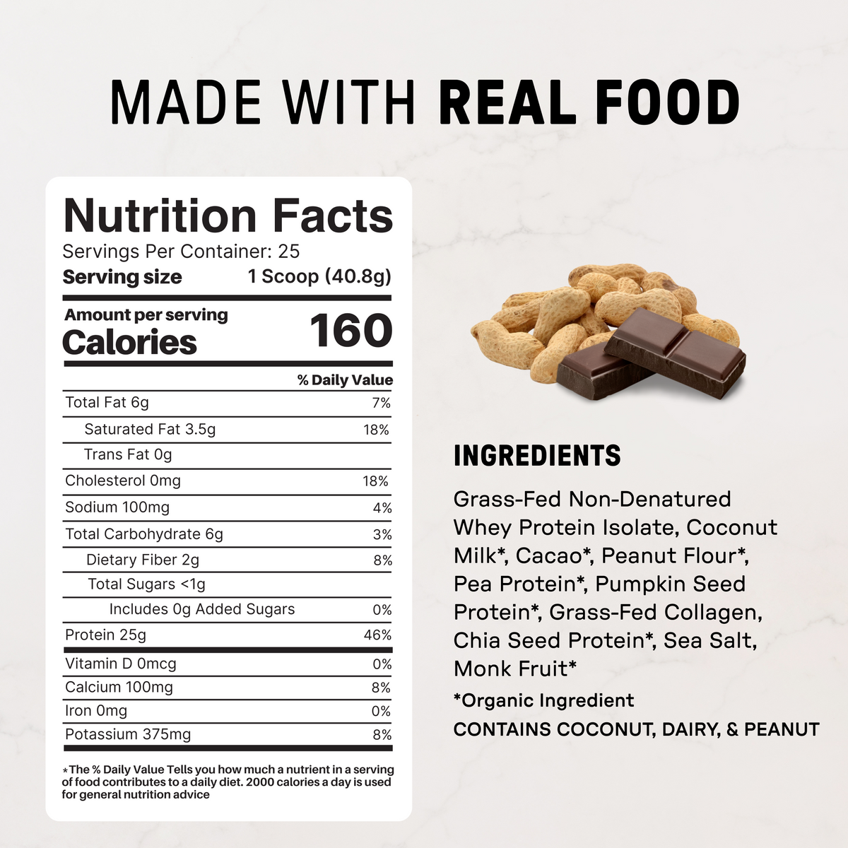Creamy Peanut Butter Chocolate Protein Powder NSF - Nutrition Panel
