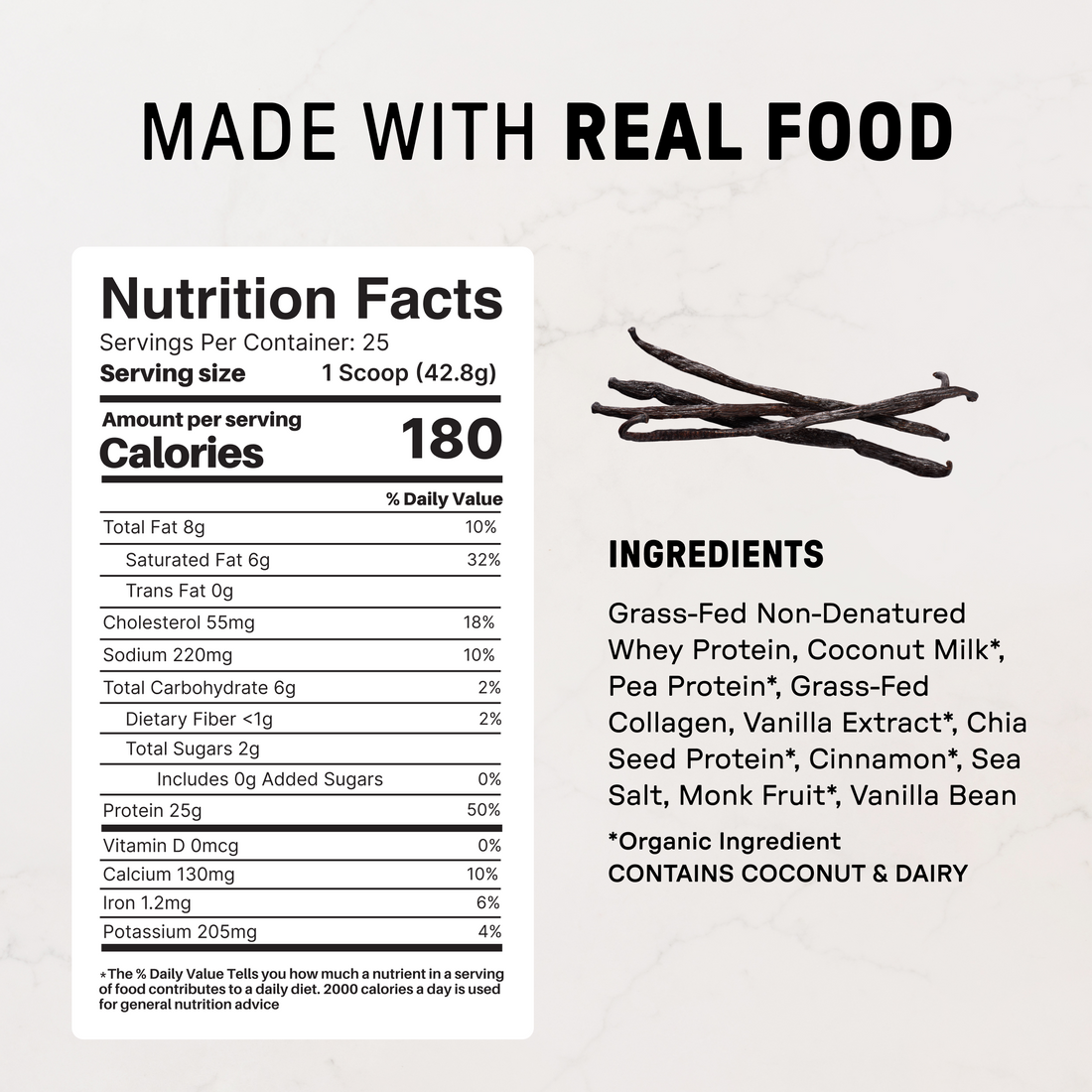 Vanilla Bean Protein Powder NSF - Nutrition Panel