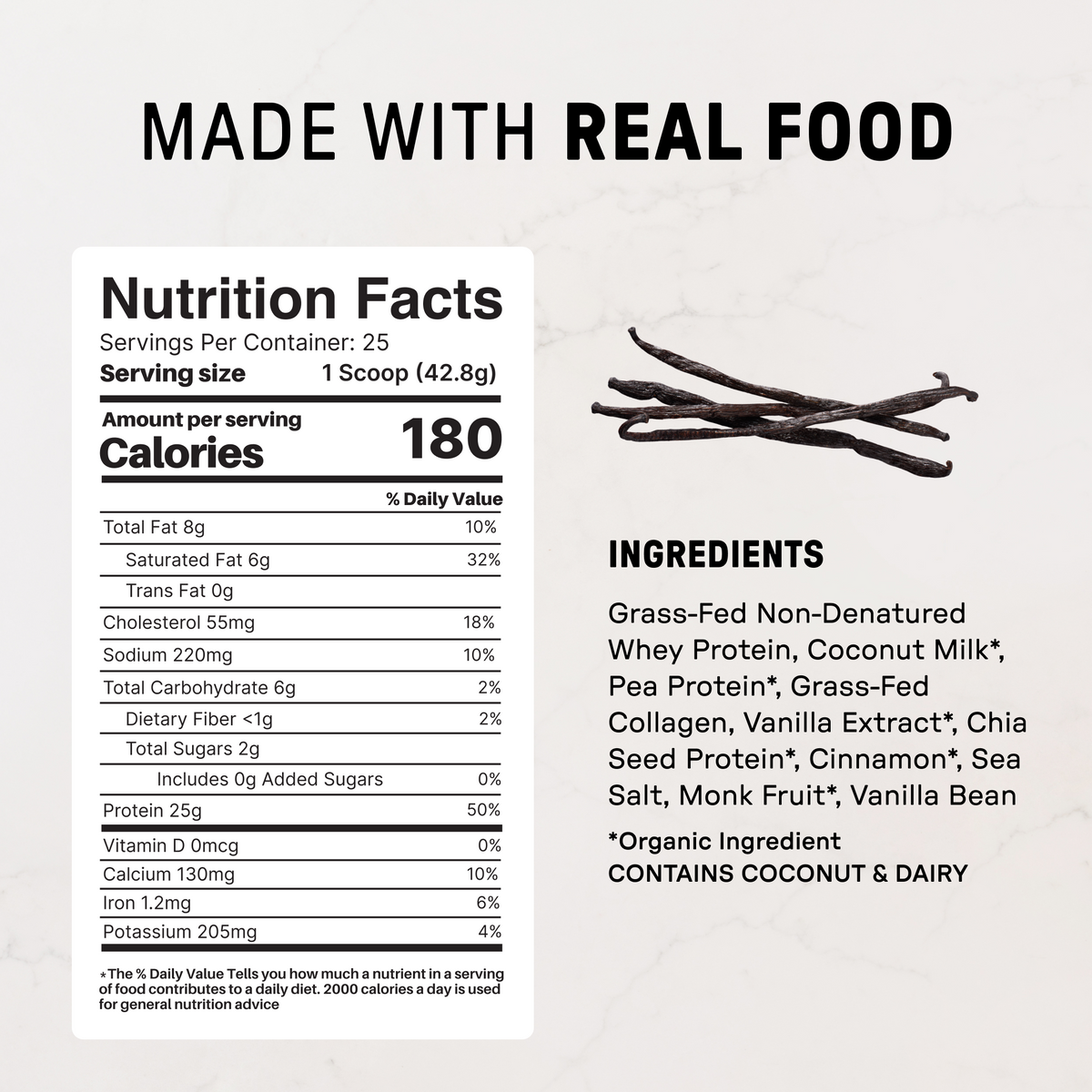 Vanilla Bean Protein Powder NSF - Nutrition Panel