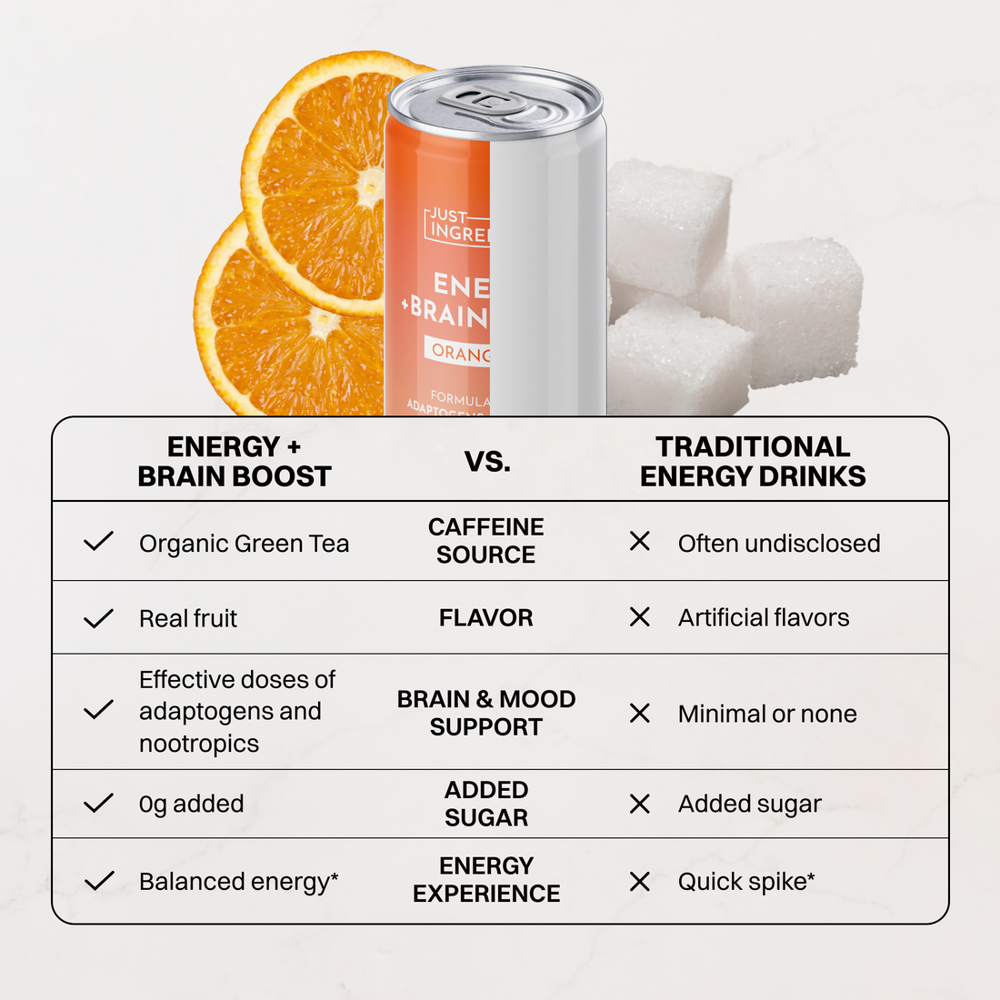 Hand pouring Orange Fizz drink from a can into a glass with fresh oranges beside it.