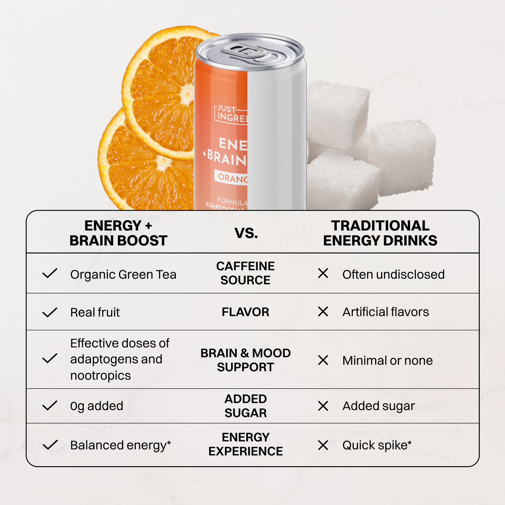 Hand pouring Orange Fizz drink from a can into a glass with fresh oranges beside it.