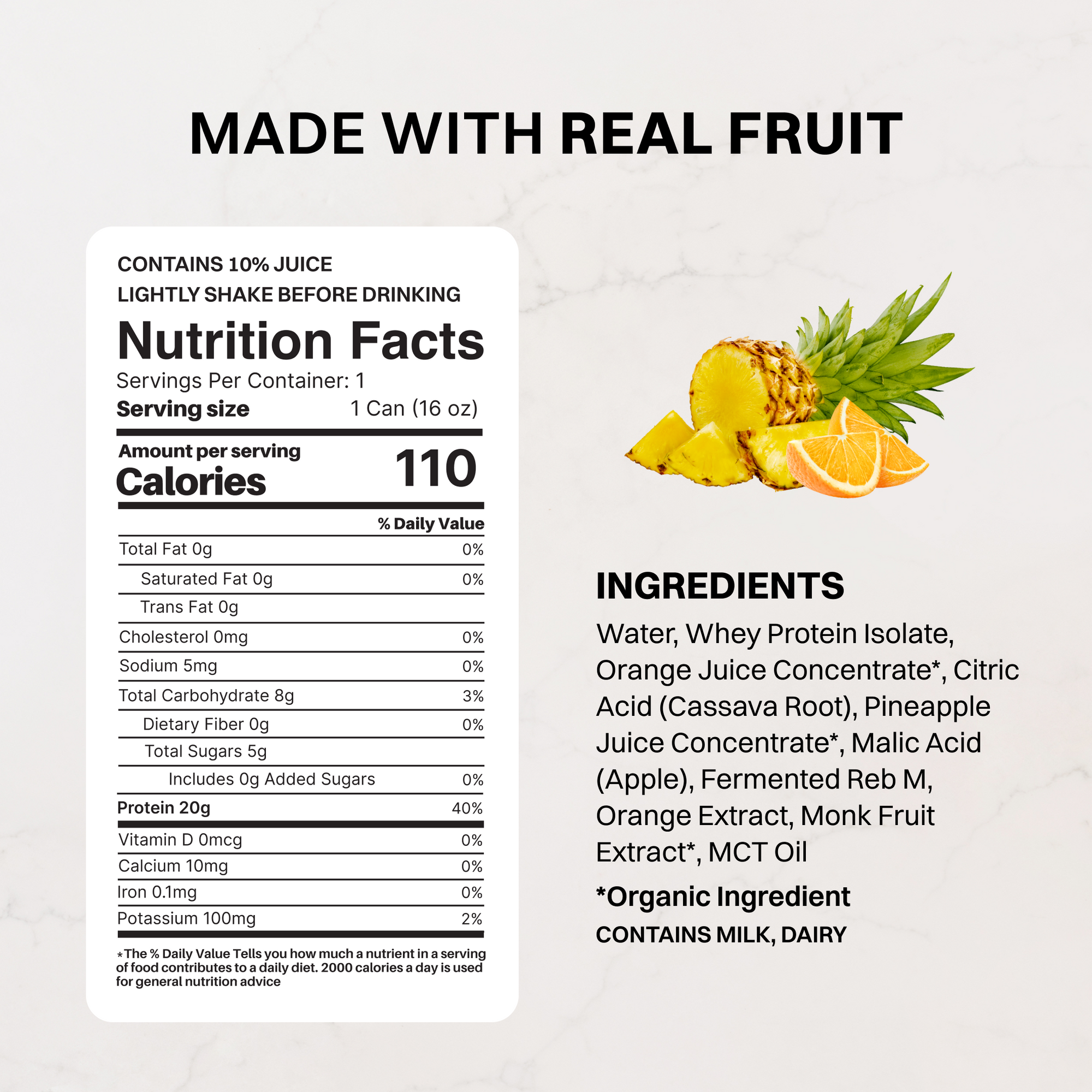 Orange Pineapple Clear Protein (8 pack) - Nutrition Panel