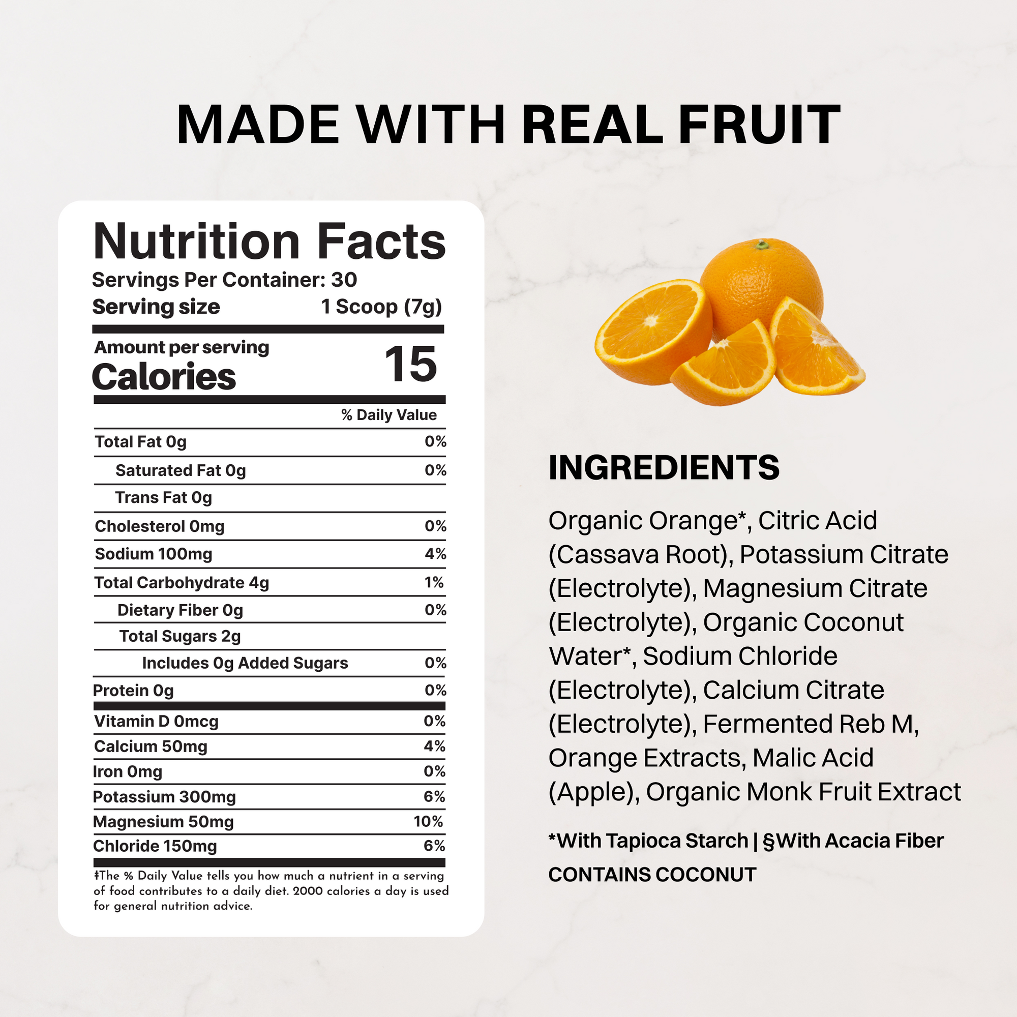 Orange Electrolytes nutrition panel