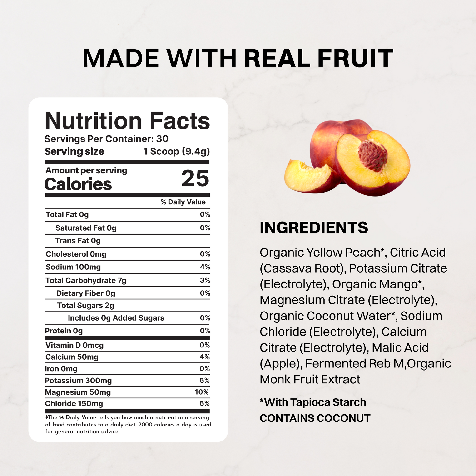 Peach Electrolytes nutrition panel