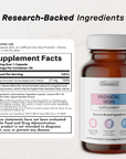 Dark amber glass supplement bottle with white cap labeled "Prenatal Iron Supplement" by Just Ingredients, 30-capsule containe