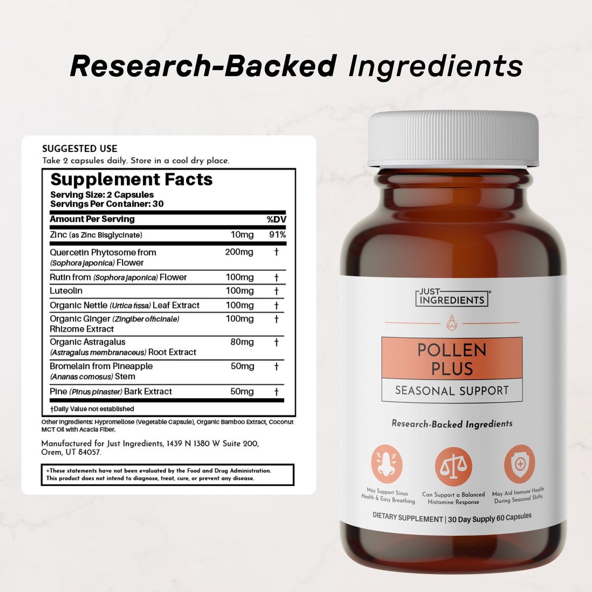 Pollen Plus Seasonal Support - Nutrition Panel