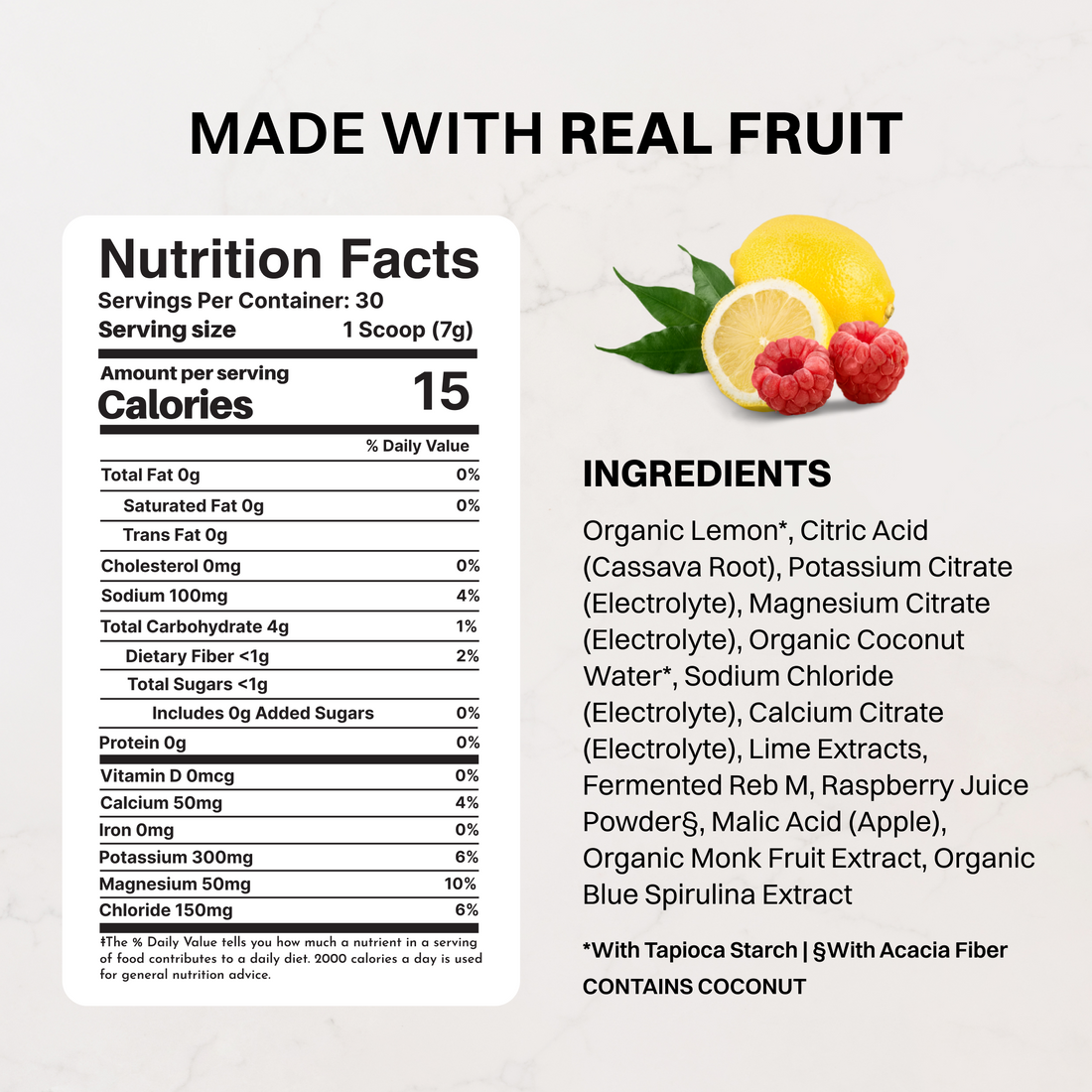 Rocket Berry Electrolytes nutrition panel and ingredient list