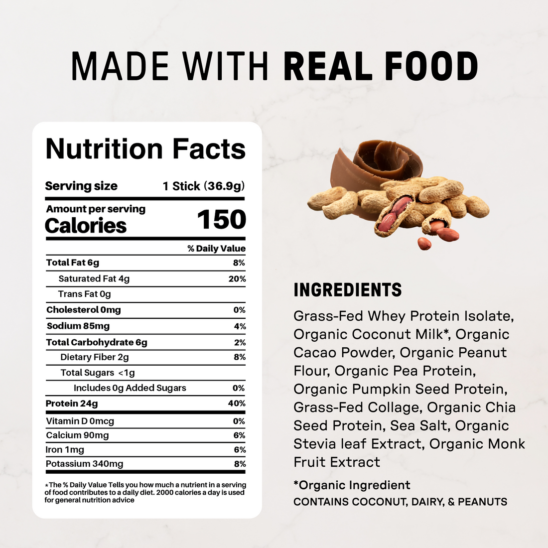 Roasted Peanut Butter Chocolate Protein - Individual Stick - Nutrition Panel