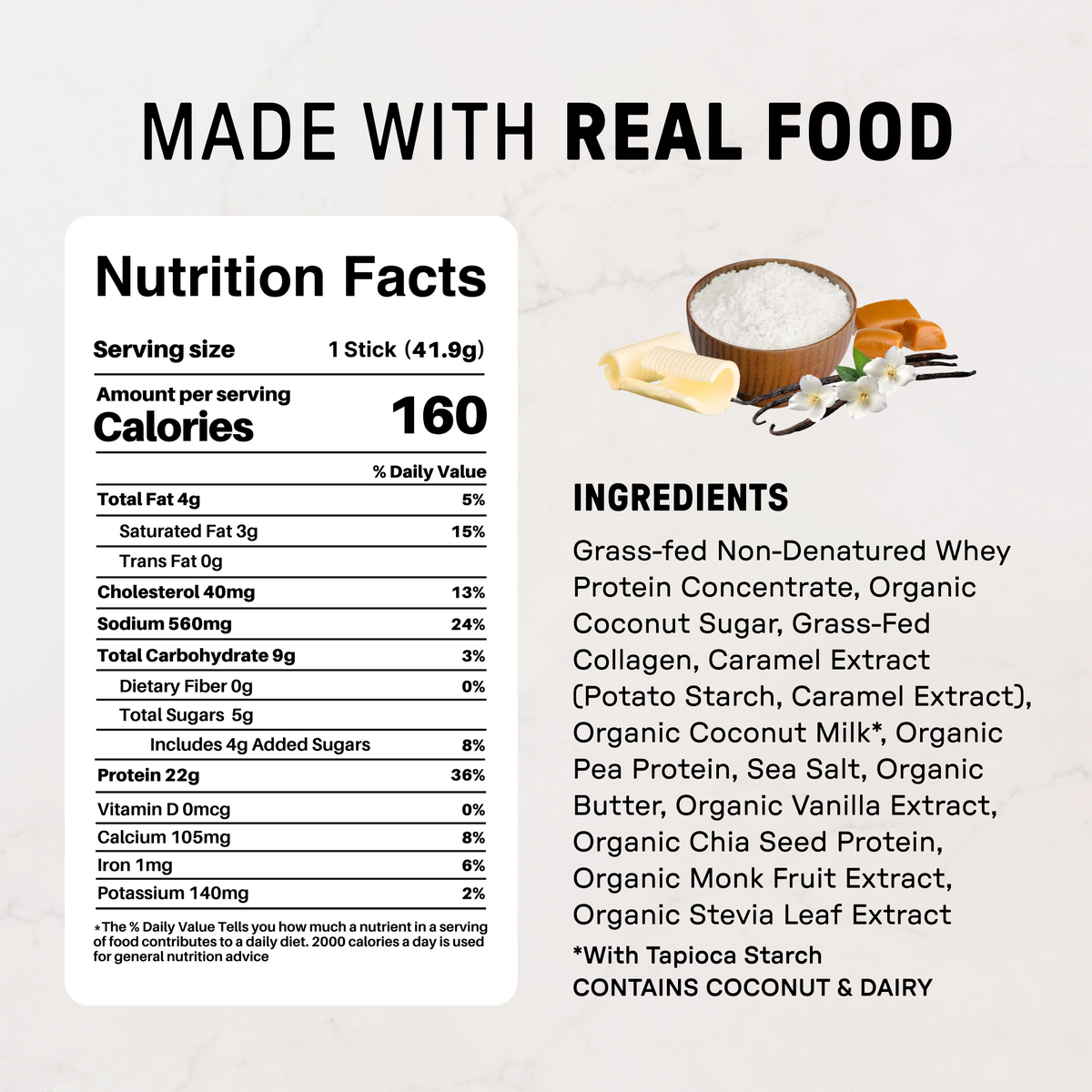 Salted Caramel Protein Powder - Individual Stick - Nutrition Panel