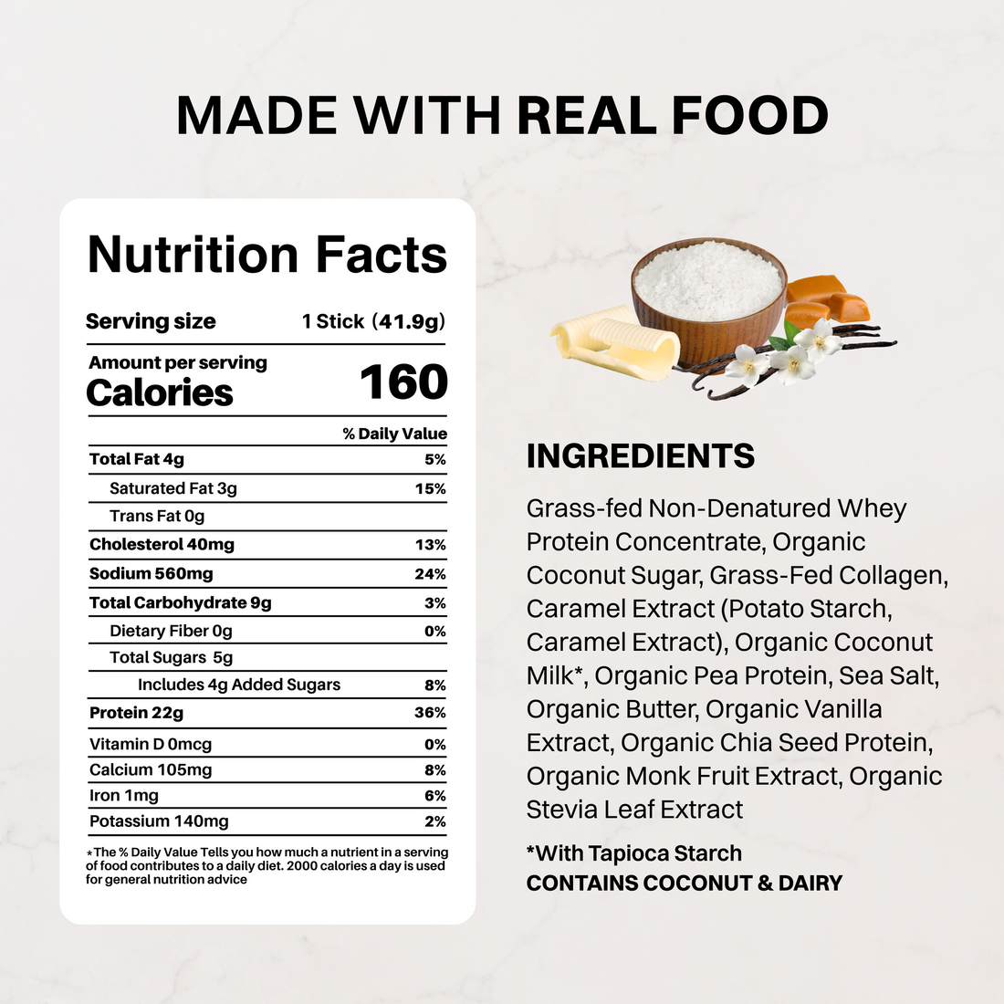 Comparison chart showing Just Ingredients standards versus common standards for protein ingredients