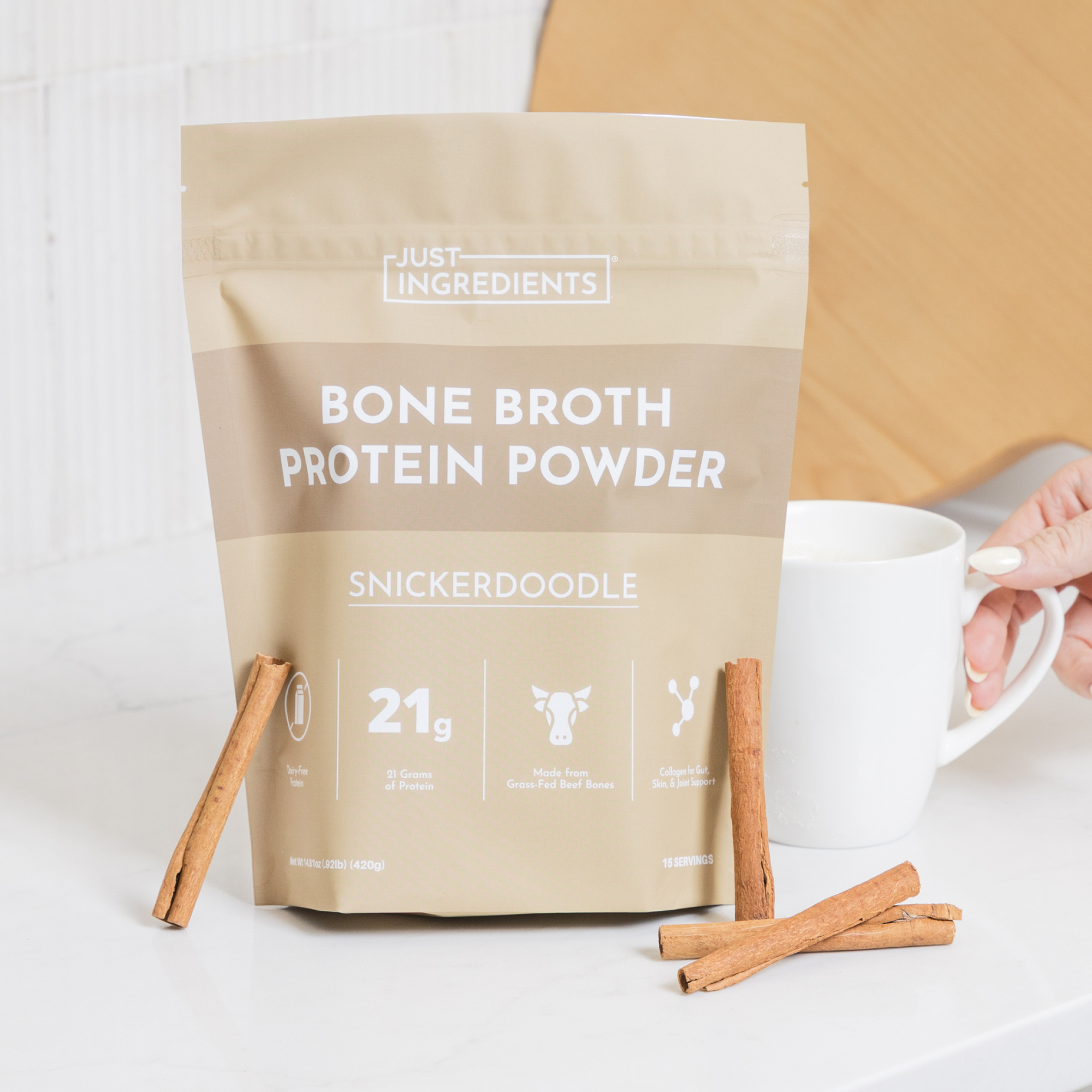 Snickerdoodle Bone Broth Protein Powder - Lifestyle Image