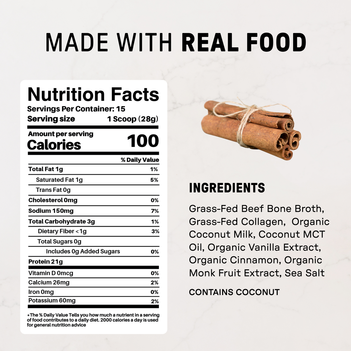 Snickerdoodle Bone Broth Protein Powder - Nutrition Panel