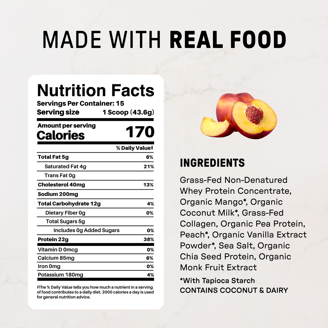 Peaches & Cream Protein Powder - Nutrition Panel