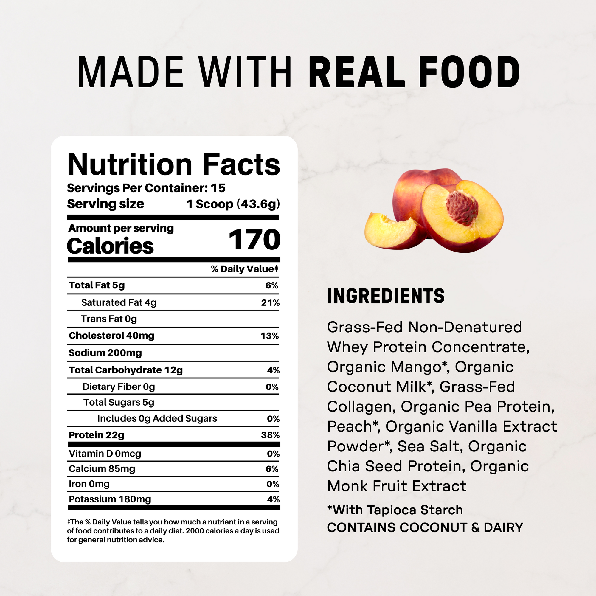 Peaches &amp; Cream Protein Powder - Nutrition Panel