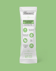 Strawberry Limeade electrolyte stick packet showing flavor name, ingredients and nutrition panel.