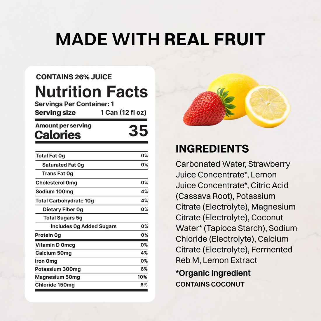 Strawberry Lemonade Sparkling Electrolytes - Nutrition Panel