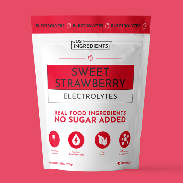 Sweet Strawberry Electrolytes pouch — front of product packaging with strawberry illustration