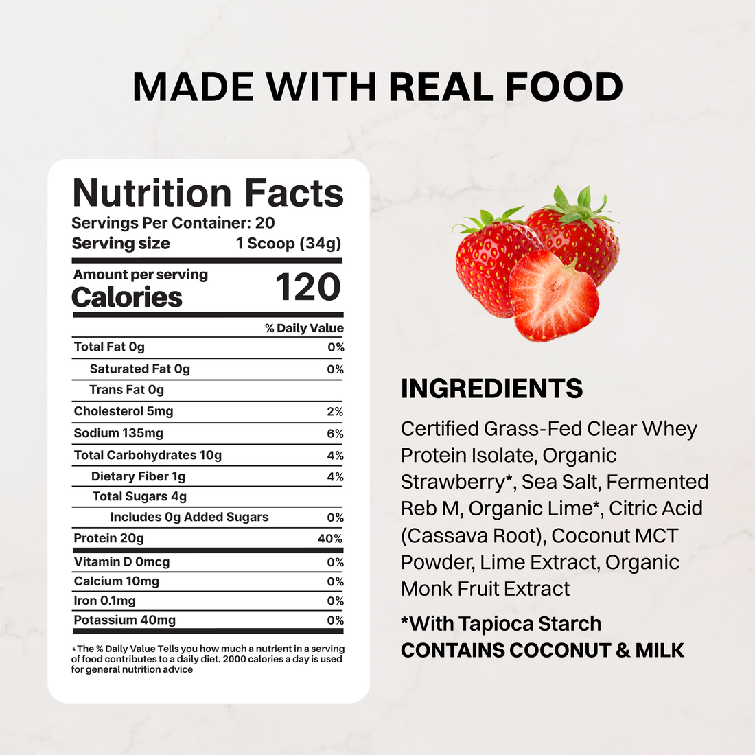 Comparison chart showing product standards versus common protein powder standards.