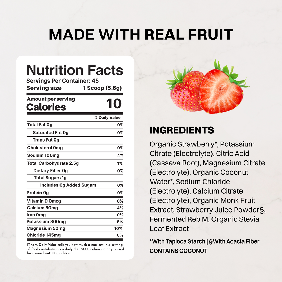 Nutrition facts and ingredient panel for Sweet Strawberry Electrolytes