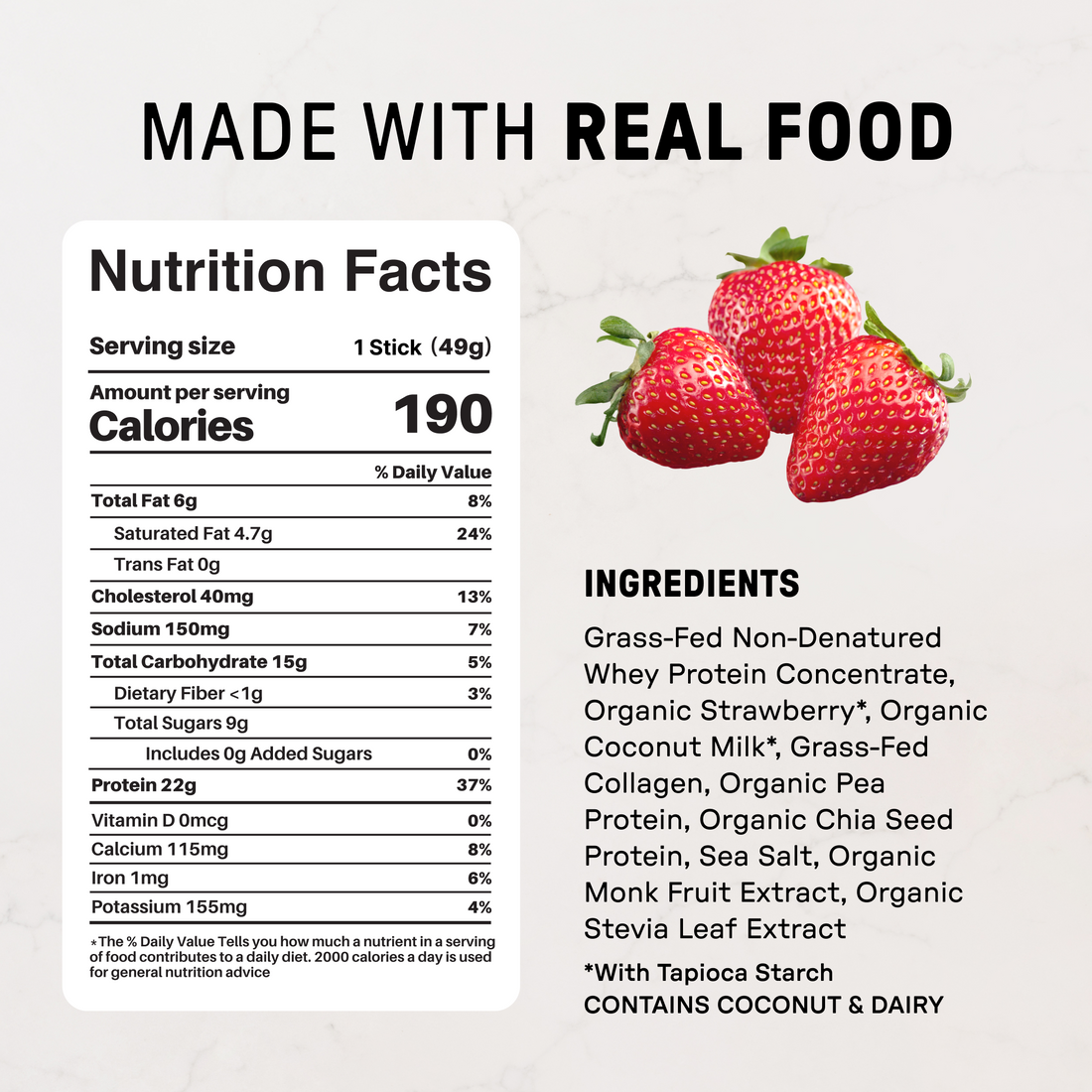 Strawberries & Cream Protein Powder - Individual Stick - Nutrition Panel