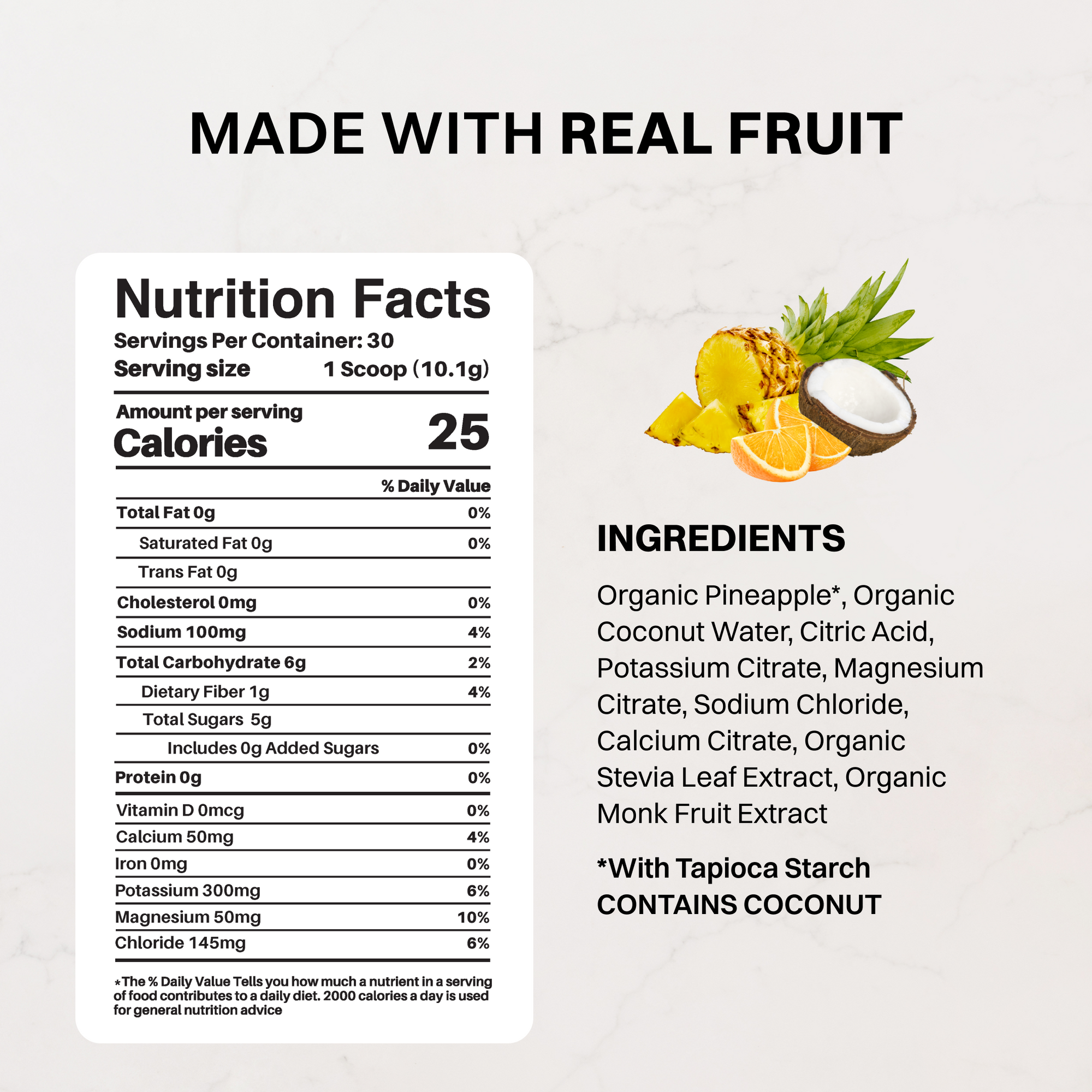 Tropical Paradise Electrolytes nutrition panel