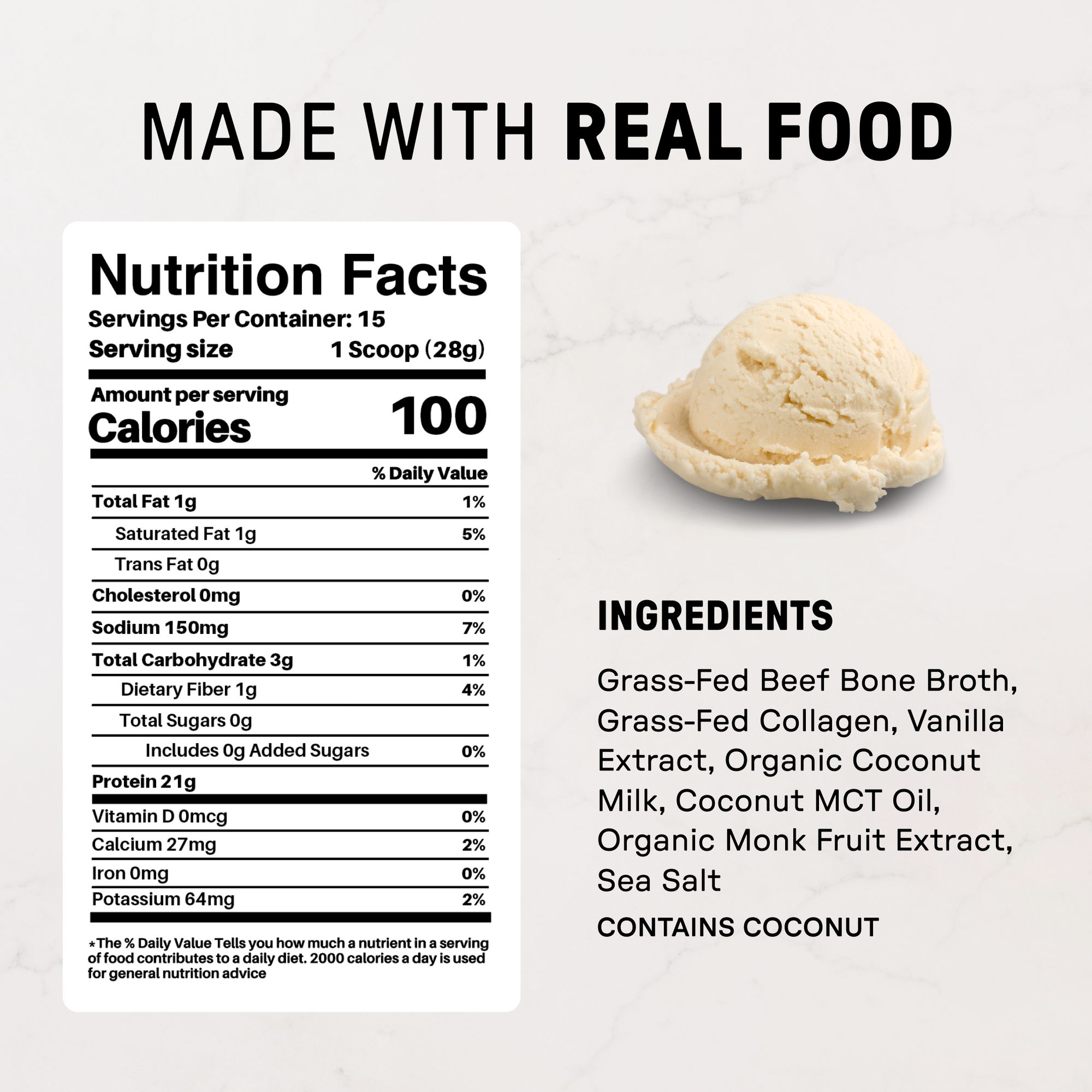 Toasted Vanilla Bone Broth Protein Powder - Nutrition Panel